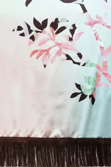 Kimisha Peach Satin Printed Saree With Unstitched Blouse