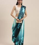 Kimisha Women's Light Blue Satin Printed Saree With Unstitched Blouse