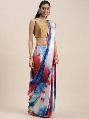 Women'S Fuchsia Pink Satin Tie & Dye Saree With Unstitched Blouse 3