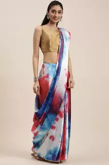 Women'S Fuchsia Pink Satin Tie & Dye Saree With Unstitched Blouse