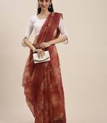 Women'S Red Orange Organza Digital Printed Saree With Art Silk Blouse Piece