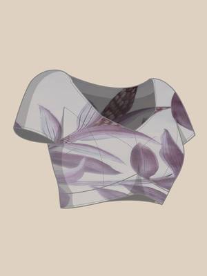 Kimisha Women'S White&Purple Organza Printed Saree With Fancy Tassels In Pallu 5