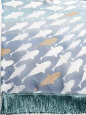 Women'S White&Sky Blue Organza Printed Saree With Fancy Tassels In Pallu 4
