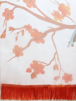 Women'S White&Orange Organza Printed Saree With Fancy Tassels In Pallu 4