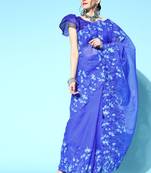 Kimisha Women's Royal Blue Organza Embroidered Saree With Art Silk Blouse Piece