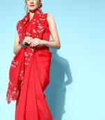 Kimisha Women's Red Organza Embroidered Saree With Art Silk Blouse Piece