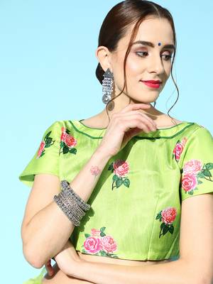 Women'S Neon Organza Embroidered Saree With Art Silk Blouse Piece 5