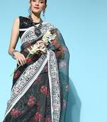 Women'S Black Organza Embroidered Saree With Art Silk Blouse Piece