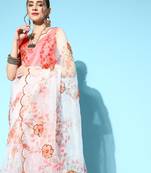 Kimisha Women's White Organza Sequence Work Saree With Art Silk Blouse Piece