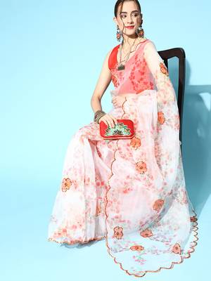 Kimisha Women's White Organza Sequence Work Saree With Art Silk Blouse Piece 3