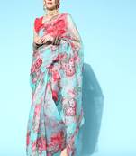 Kimisha Women's Sky Blue Organza Sequence Work Saree With Art Silk Blouse Piece