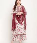 Ahalyaa Women Beige Floral Printed Regular Gotta Patti Kurta with Palazzos & With Dupatta