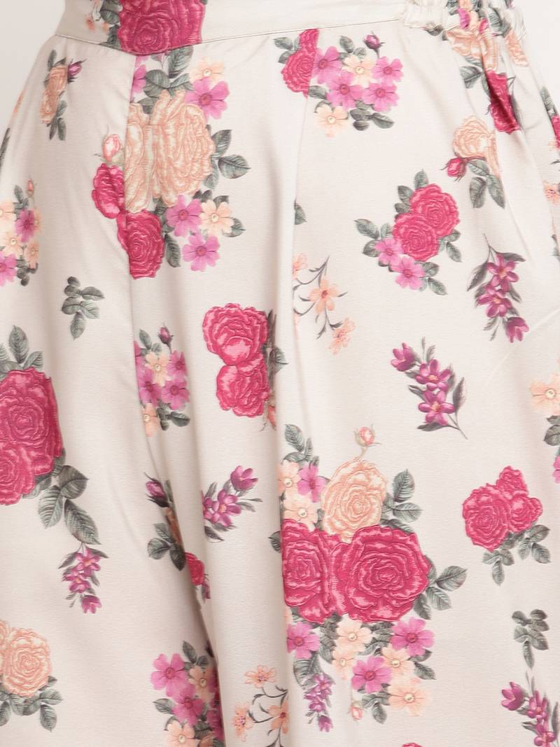 Ahalyaa Women Beige Floral Printed Regular Gotta Patti Kurta with Palazzos & With Dupatta