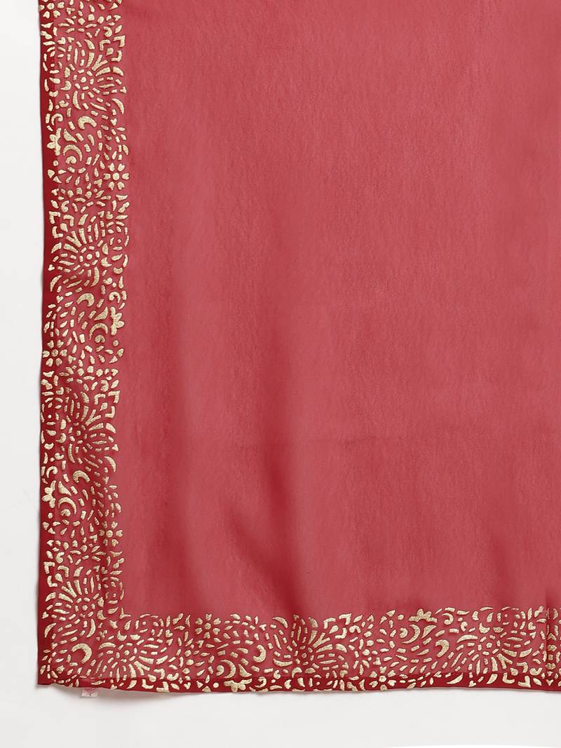 Ahalyaa Women Maroon Ethnic Motifs Printed Georgette Anarkali Kurta With Dupatta