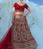 Maroon Multi Thread work and Dori Embroidered Velvet Semi Stitched wedding Lehenga
