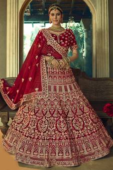 Maroon Heavy embroidery with Hand Worked Pure velvet semi stitched lehenga