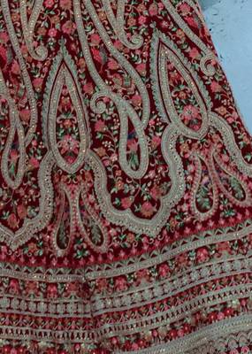 Maroon Multi Thread work and Dori Embroidered Velvet Semi Stitched wedding Lehenga 4