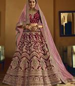 Maroon Hand work and Heavy Embroidered velvet Semi Stitched Bridal Lehenga