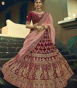 Maroon Hand work and Heavy Embroidered velvet Semi Stitched wedding Lehenga