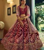 Maroon Hand work and Heavy Embroidered velvet Semi Stitched Bridal Lehenga