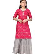 Pink printed cotton girls-top-bottom