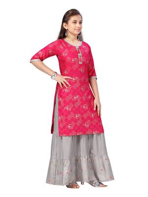 Pink printed cotton girls-top-bottom 2