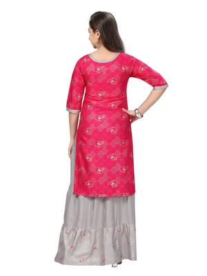 Pink printed cotton girls-top-bottom 4
