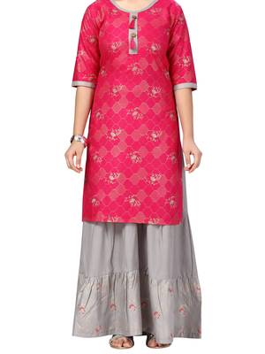 Pink printed cotton girls-top-bottom 5