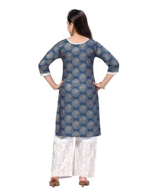 Blue printed cotton girls-top-bottom 4