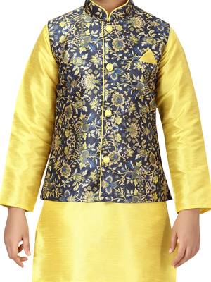 Yellow printed silk boys-kurta-pyjama 5