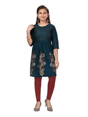 Green printed cotton kids-tops 1