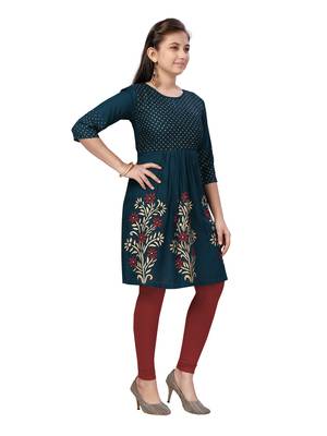 Green printed cotton kids-tops 2