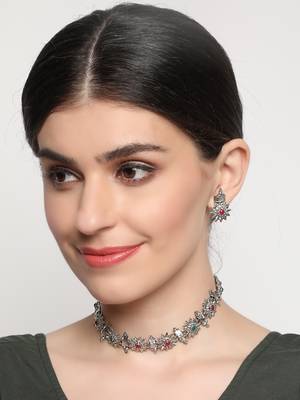Maroon artificial stone necklace-sets 2
