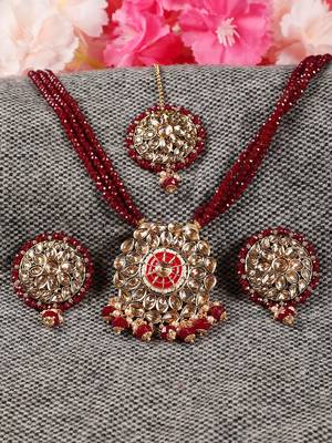 Maroon kundan necklace-sets 2