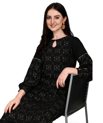 Black printed rayon kurtas-and-kurtis 4