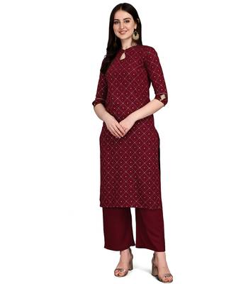 Maroon printed rayon kurtas-and-kurtis 1
