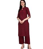 Maroon printed rayon kurtas-and-kurtis
