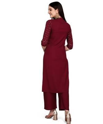 Maroon printed rayon kurtas-and-kurtis 3
