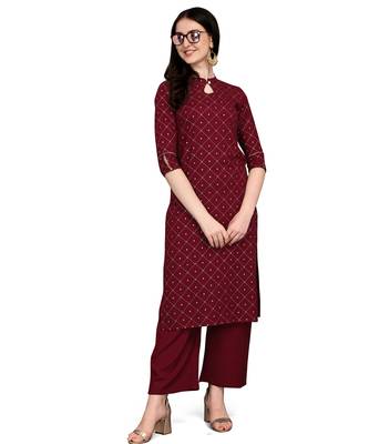 Maroon printed rayon kurtas-and-kurtis 4