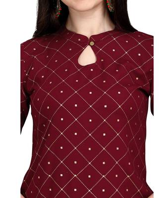 Maroon printed rayon kurtas-and-kurtis 5