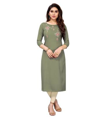 Olive embroidered rayon kurtas-and-kurtis 1