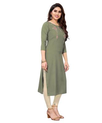 Olive embroidered rayon kurtas-and-kurtis 2