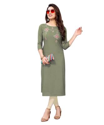 Olive embroidered rayon kurtas-and-kurtis 4