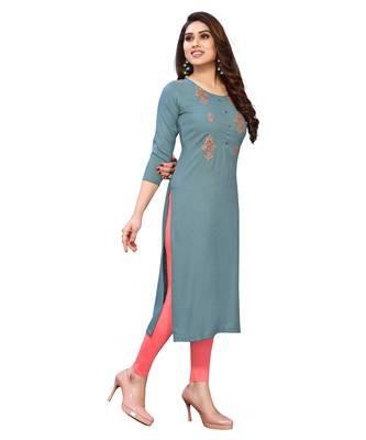 Dark-aqua-blue embroidered viscose rayon kurtas-and-kurtis 2