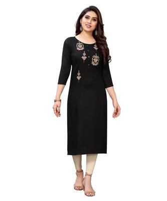 Black embroidered viscose rayon kurtas-and-kurtis 1