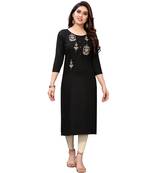 Black embroidered viscose rayon kurtas-and-kurtis