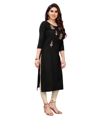 Black embroidered viscose rayon kurtas-and-kurtis 2