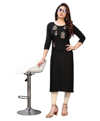 Black embroidered viscose rayon kurtas-and-kurtis 4