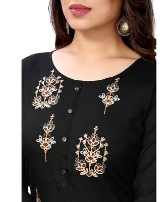 Black embroidered viscose rayon kurtas-and-kurtis 5