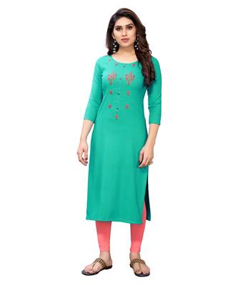 Green embroidered viscose rayon kurtas-and-kurtis 1